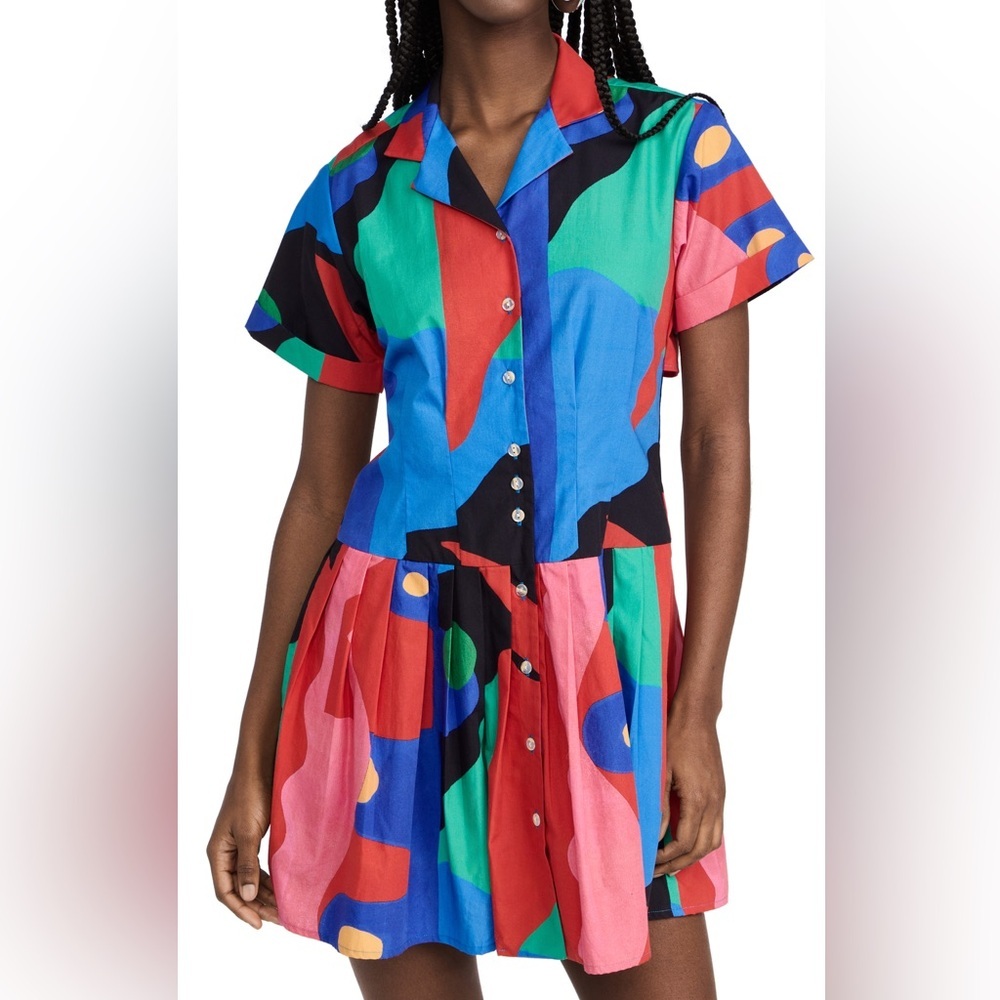 DE LORETA Thalia Dress Multicolor Abstract Button-Up Mini Dress in Zapoteco XS